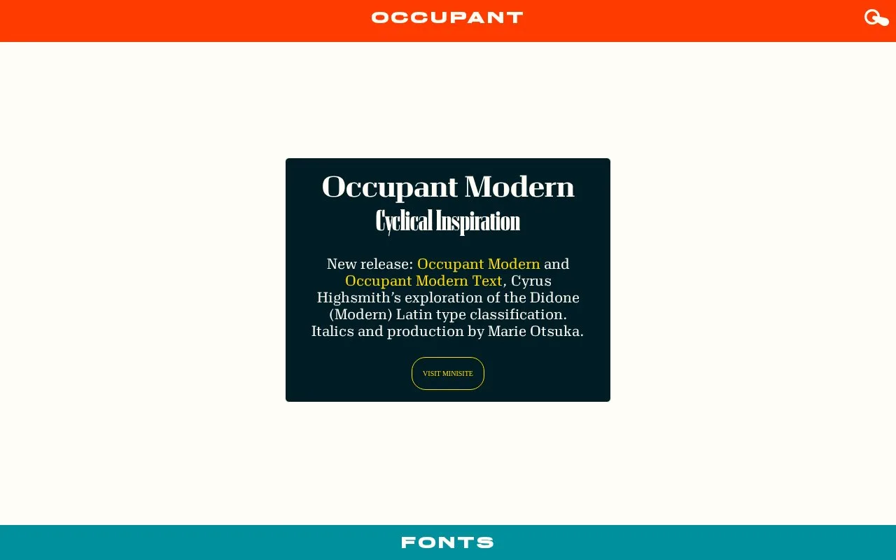 Screenshot of the Occupant Fonts homepage