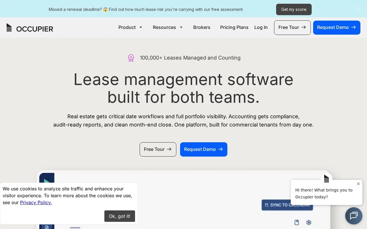 Screenshot of the Occupier homepage