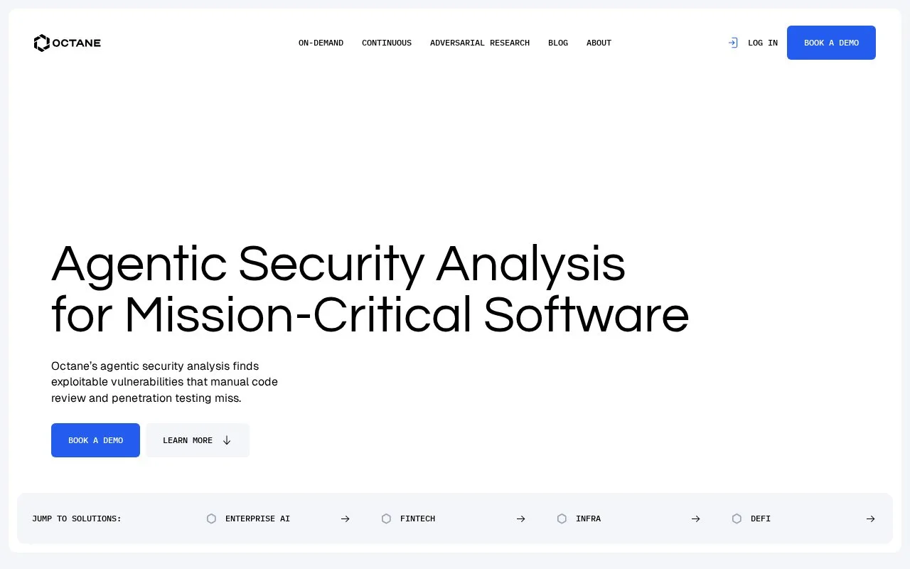 Screenshot of the Octane Security homepage