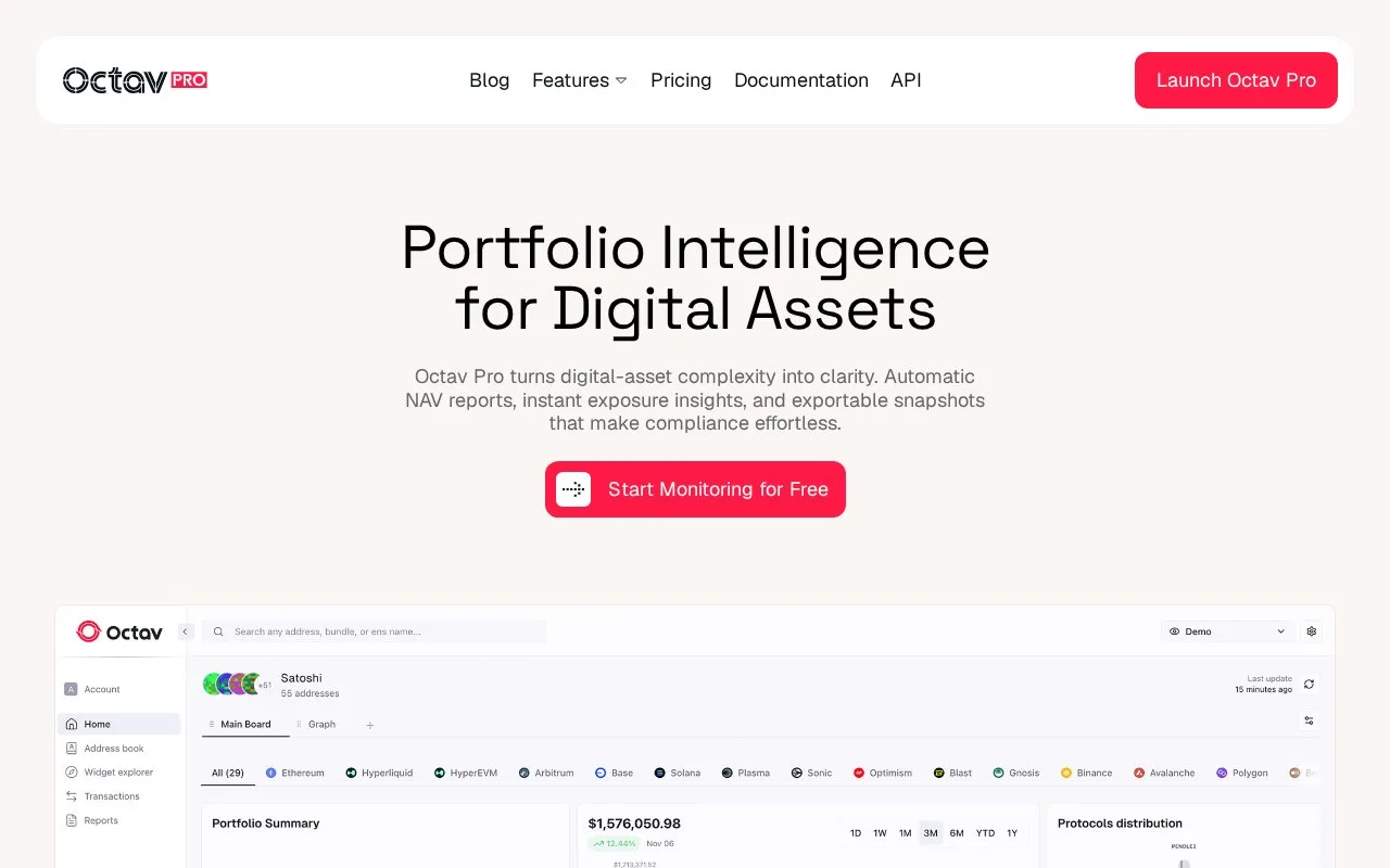 Screenshot of the Octav homepage