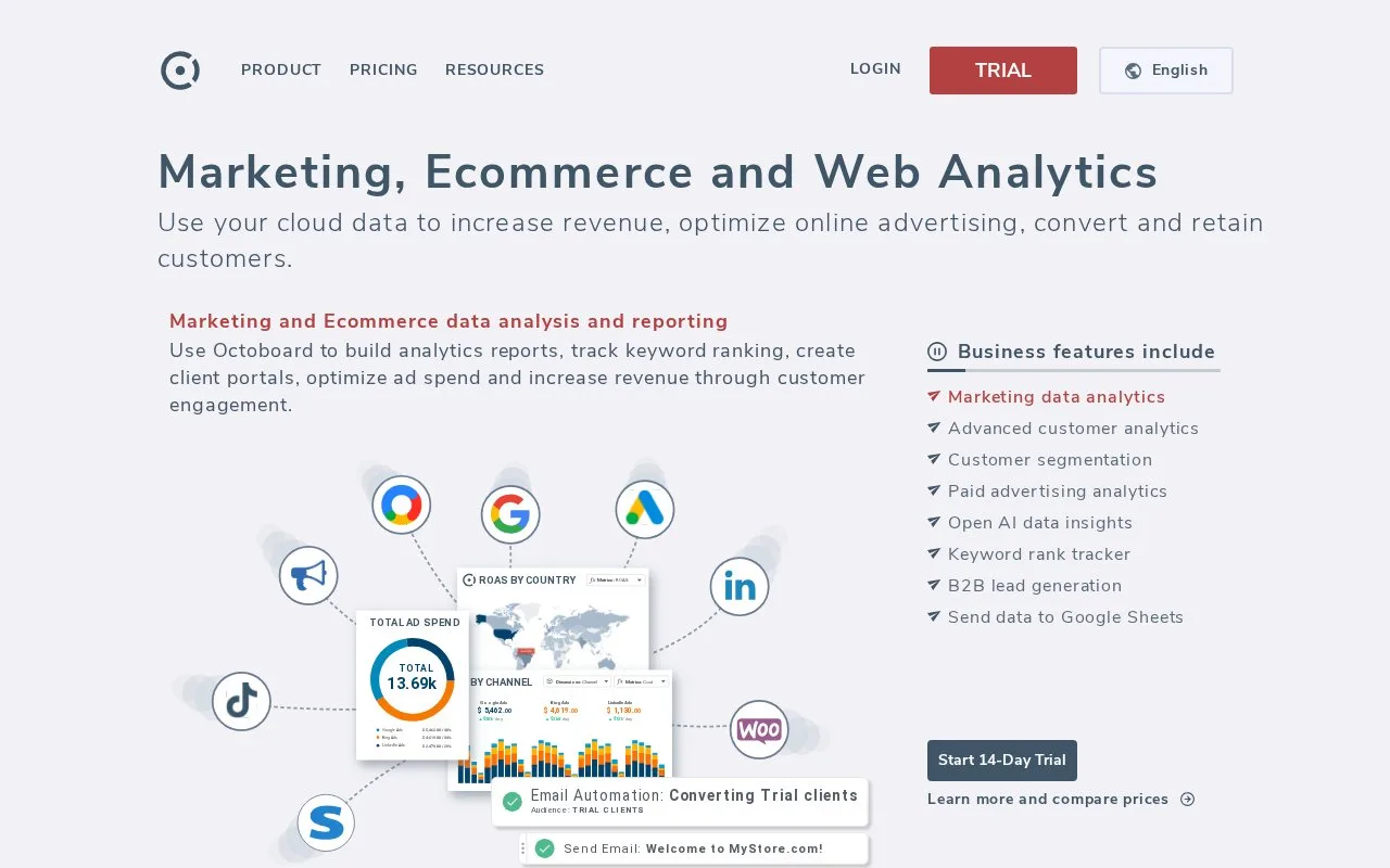 Screenshot of the Octoboard homepage