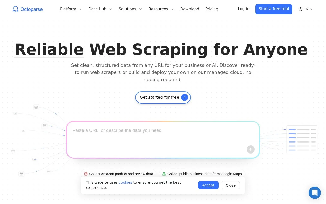 Screenshot of the Octoparse homepage