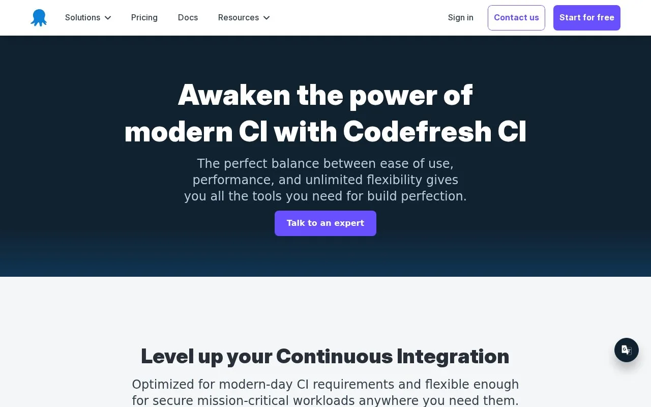 Screenshot of the Codefresh CI homepage