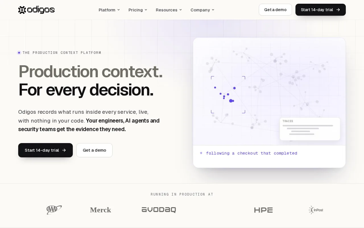 Screenshot of the Odigos homepage