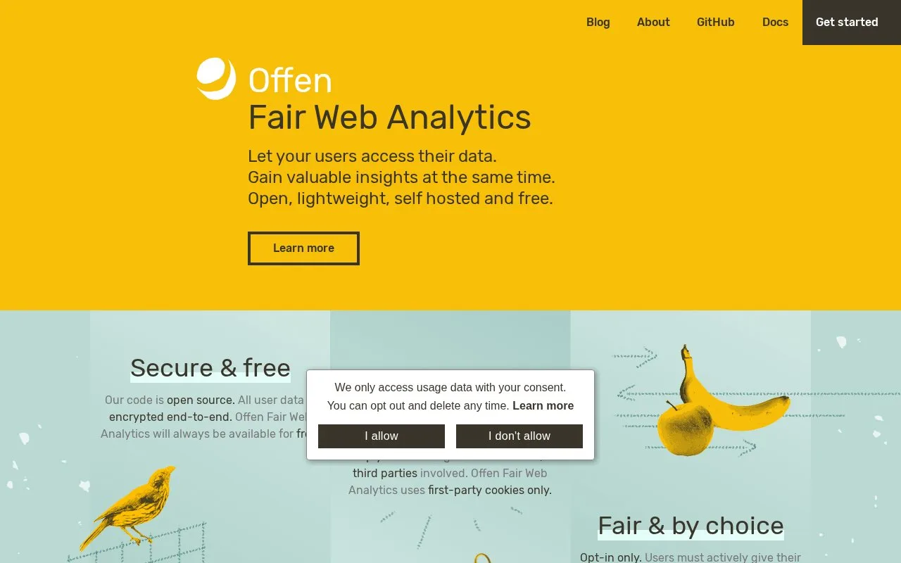 Screenshot of the Offen Fair Web Analytics homepage