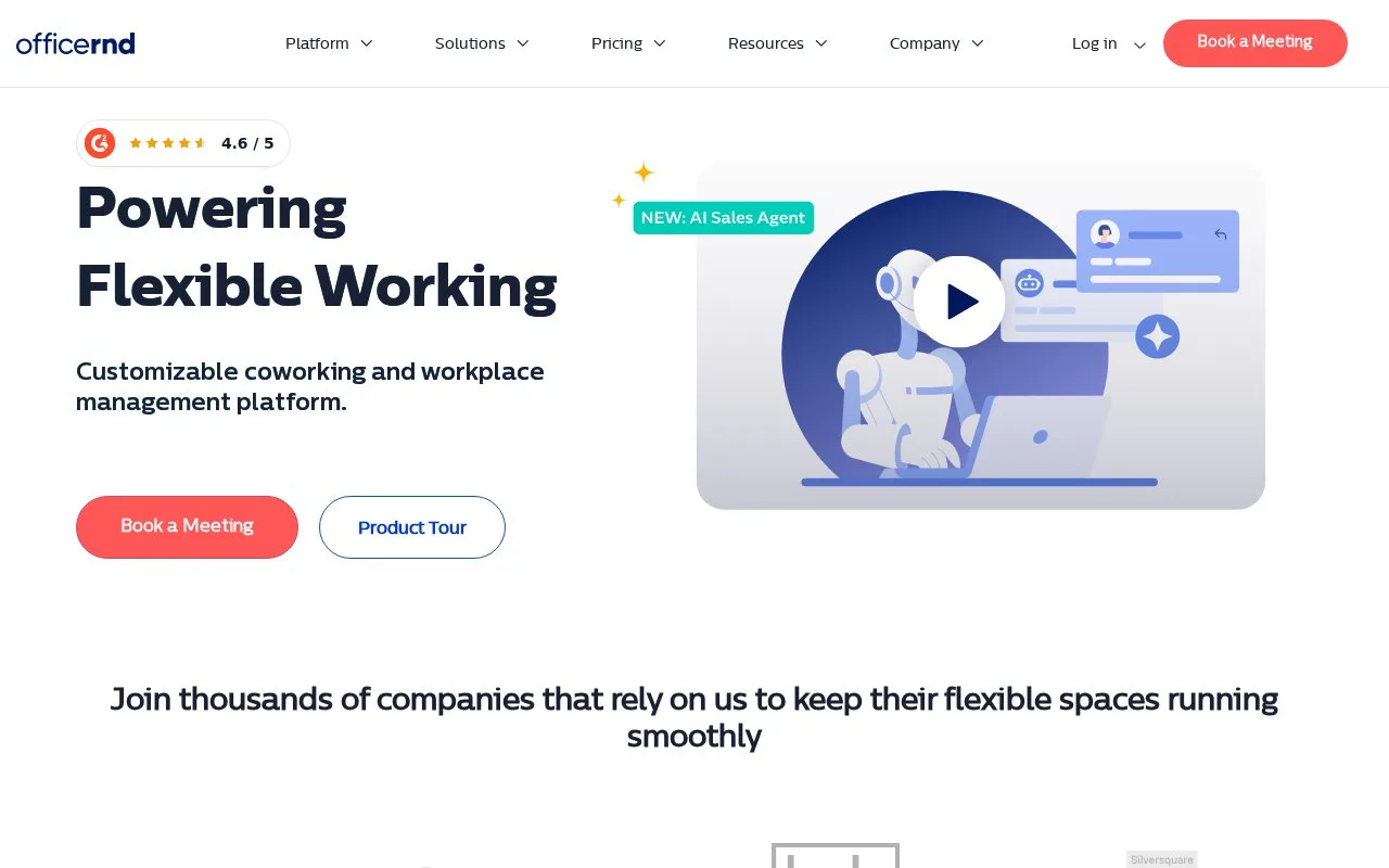 Screenshot of the OfficeRnD Workplace homepage