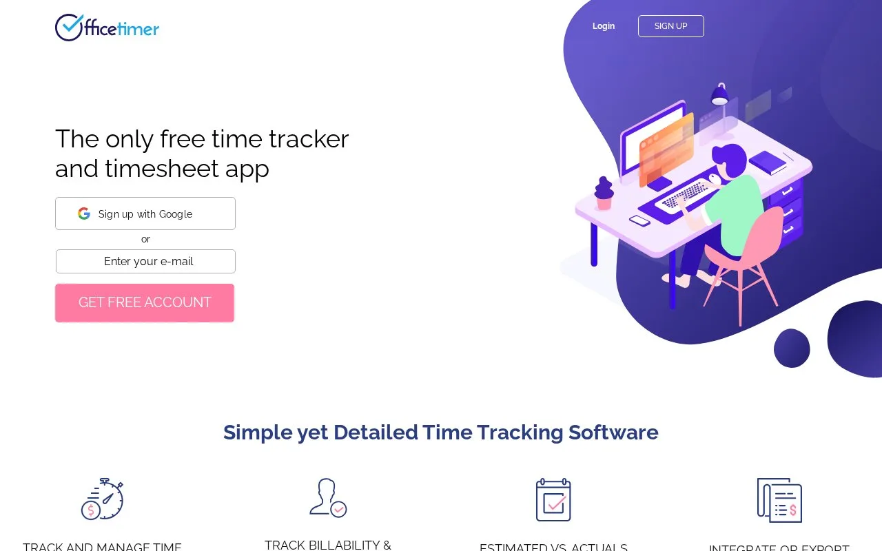 Screenshot of the OfficeTimer homepage