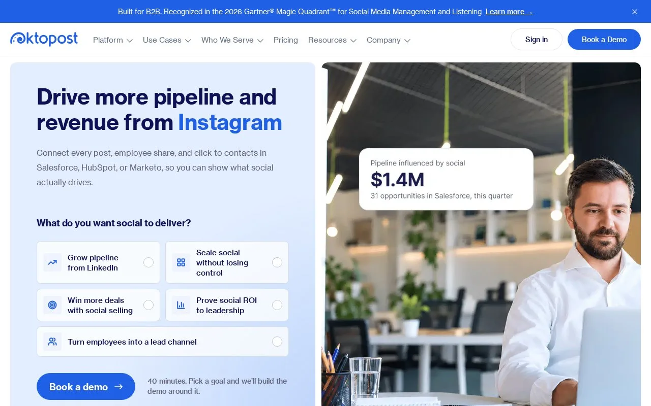 Screenshot of the Oktopost homepage