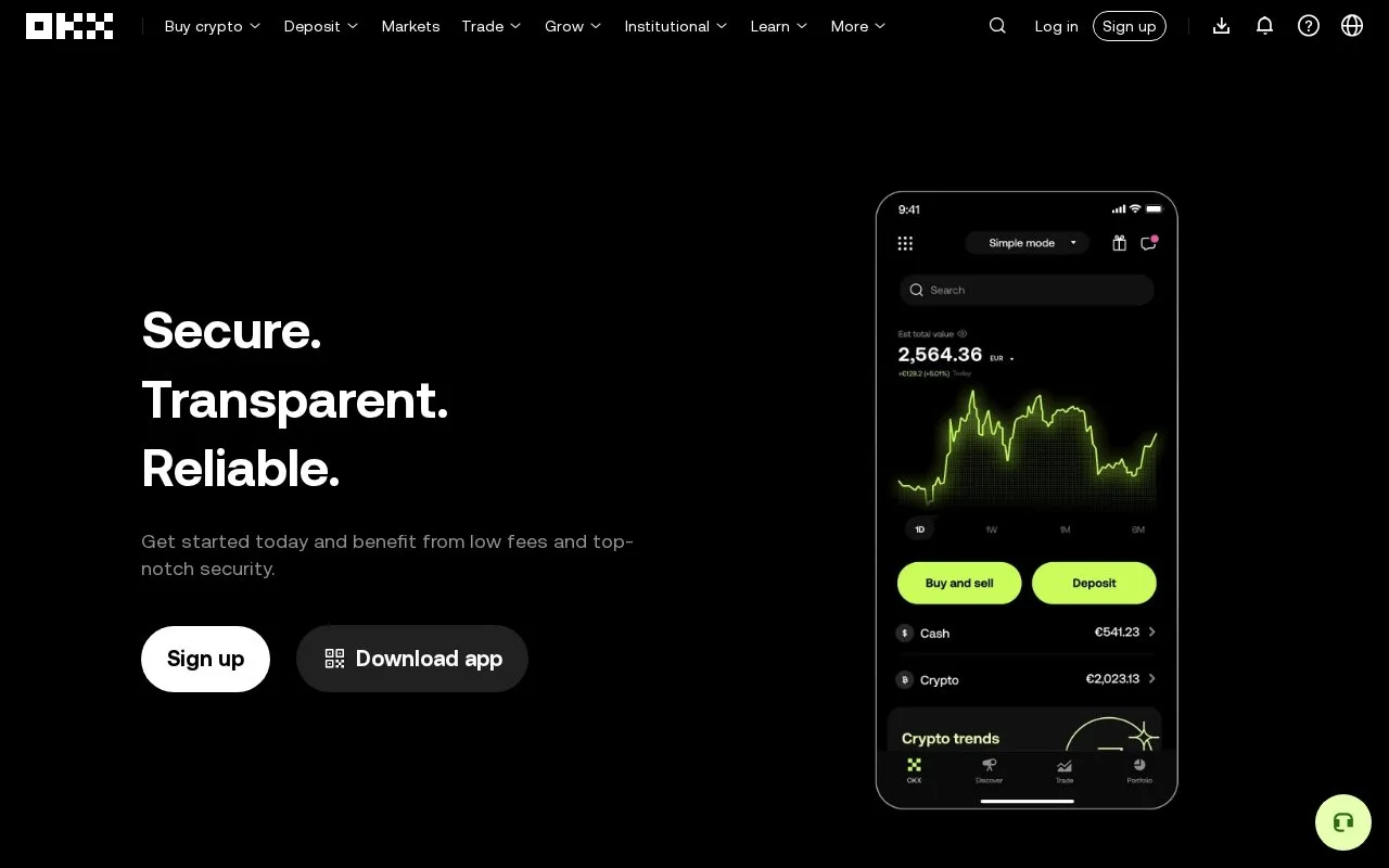 Screenshot of the OKX homepage