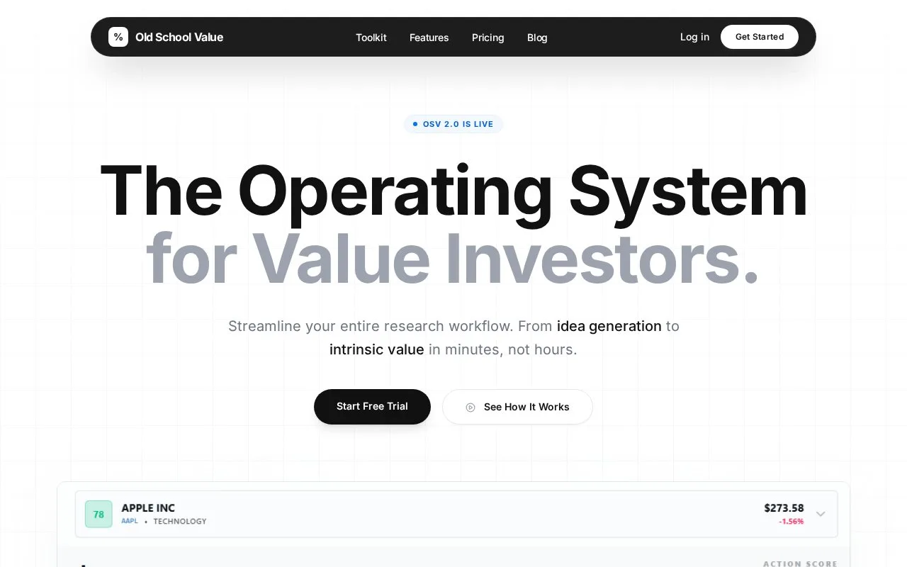 Screenshot of the Old School Value homepage