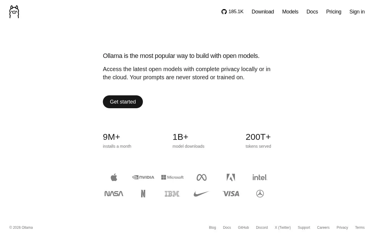 Screenshot of the Ollama homepage