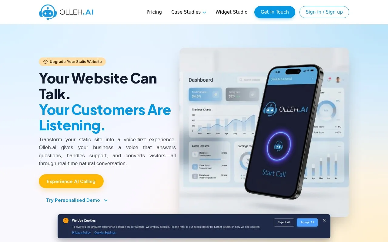 Screenshot of the Olleh.ai homepage