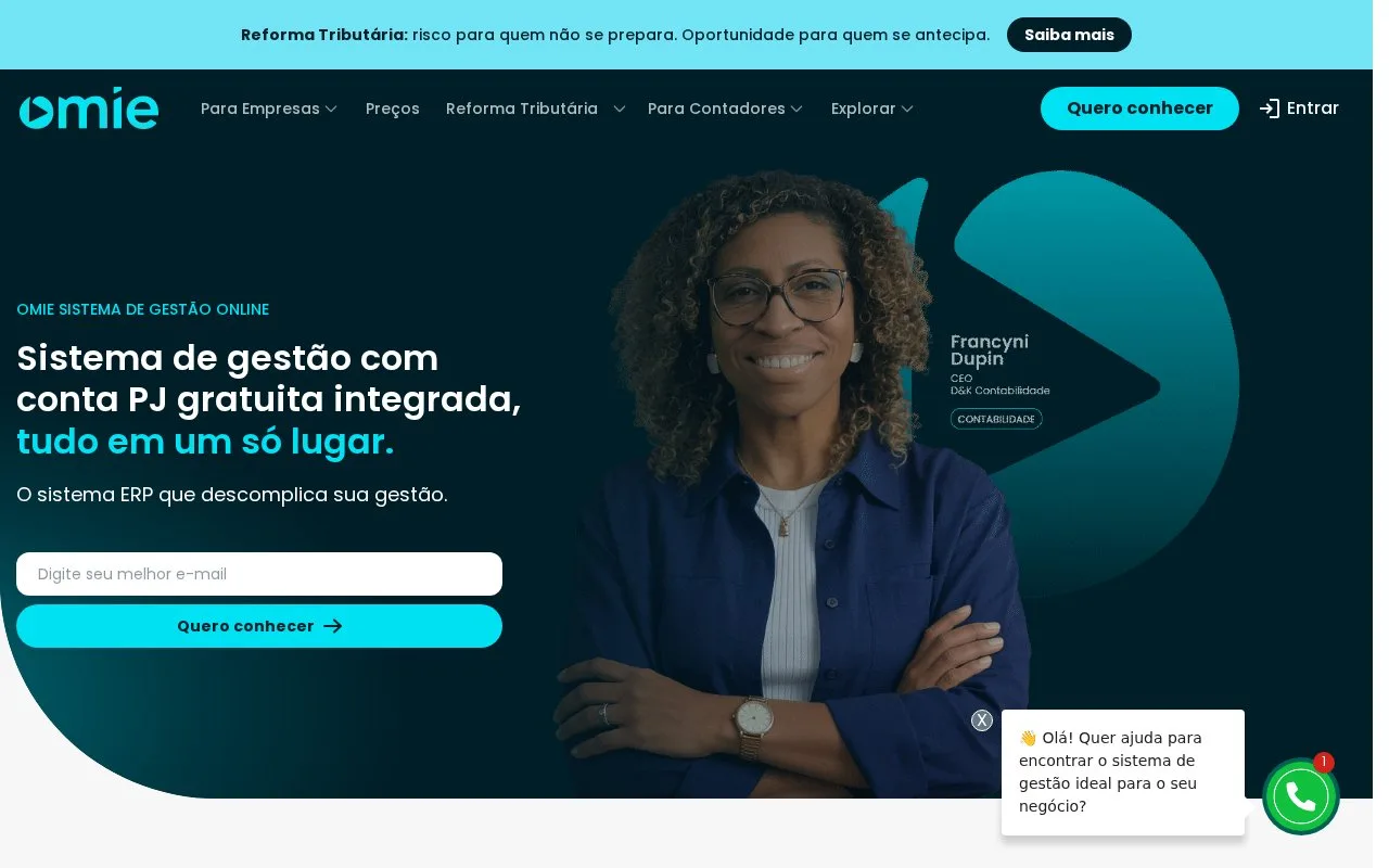 Screenshot of the Omie homepage