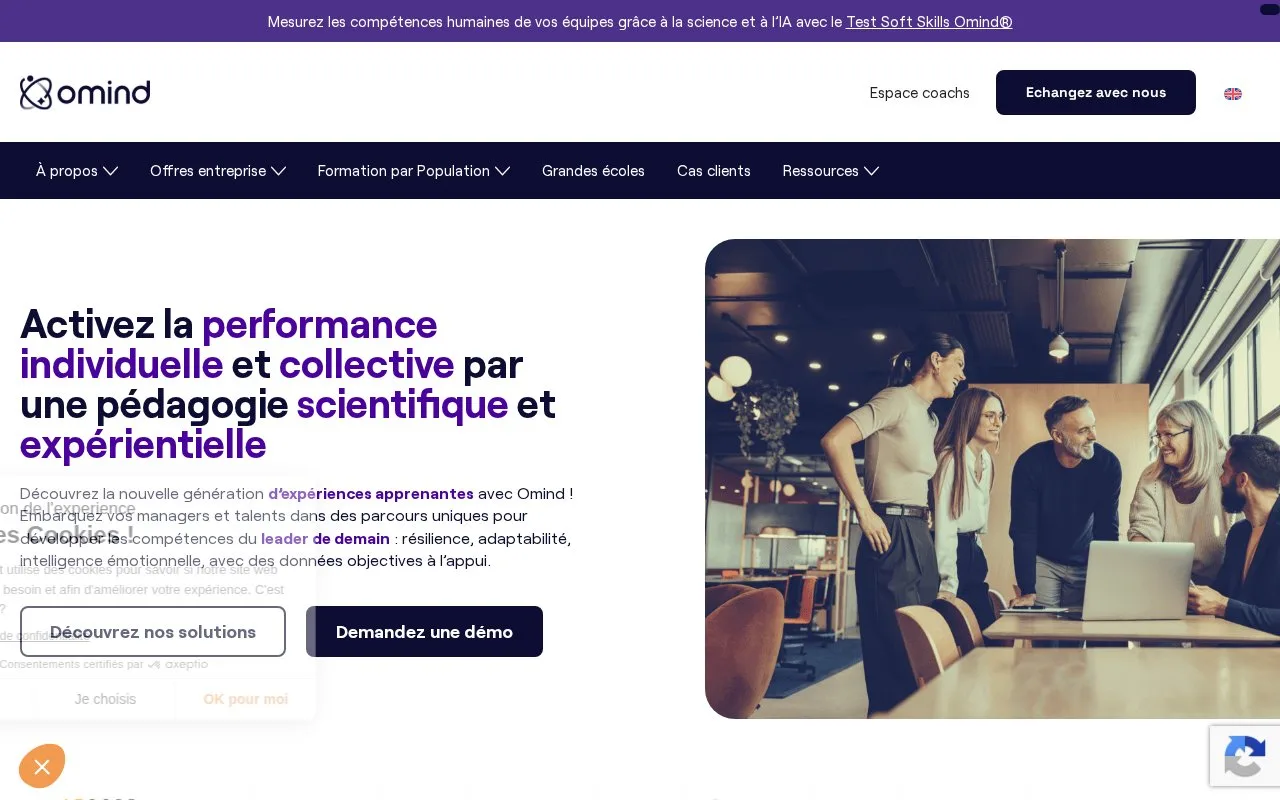 Screenshot of the Omind homepage