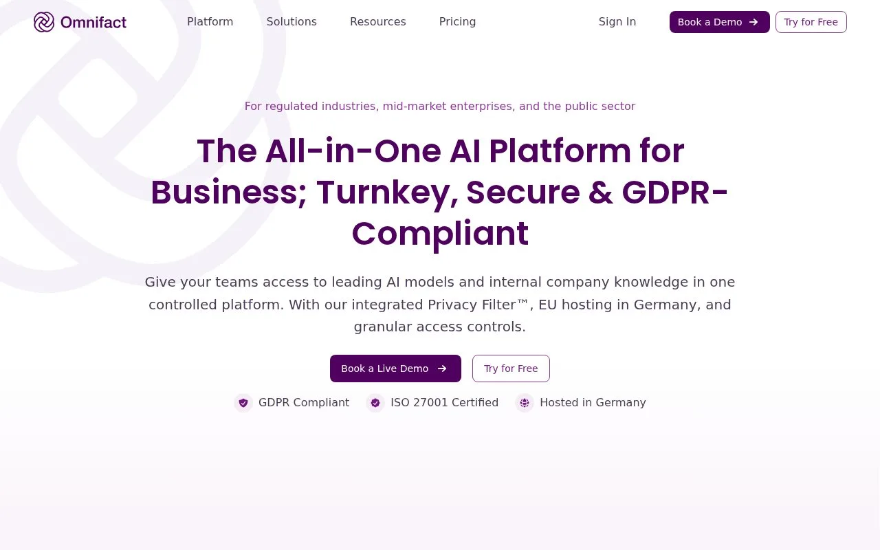 Screenshot of the Omnifact homepage