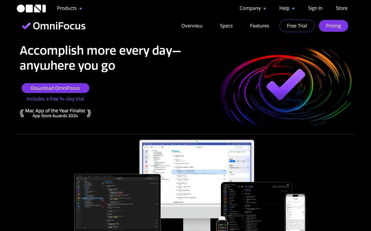 Screenshot of the OmniFocus homepage