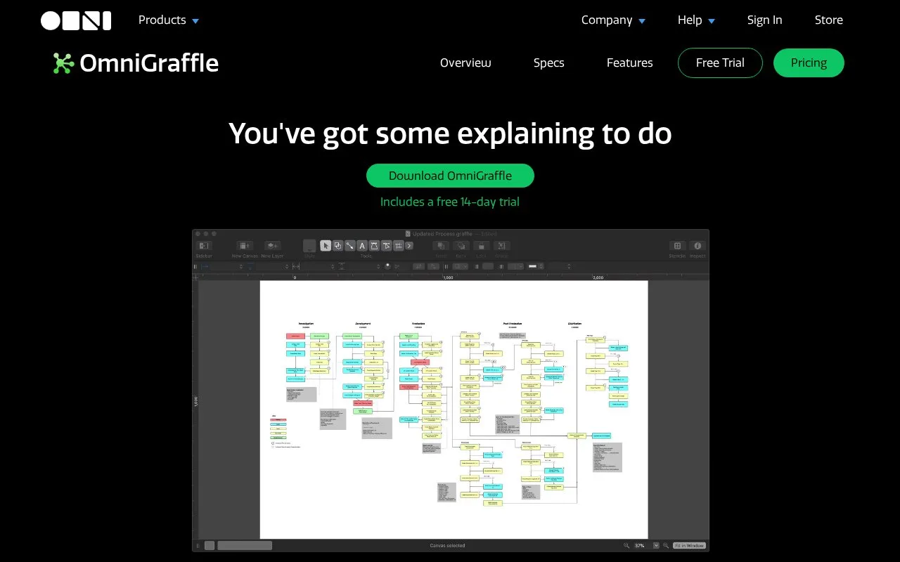 Screenshot of the OmniGraffle homepage