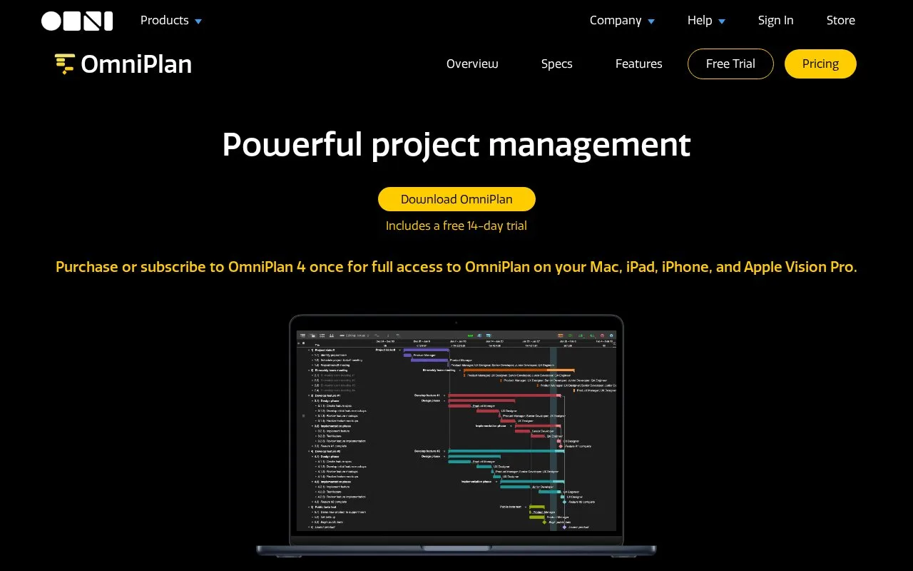 Screenshot of the OmniPlan homepage