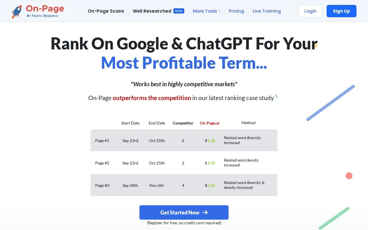 Screenshot of the On-Page.ai homepage