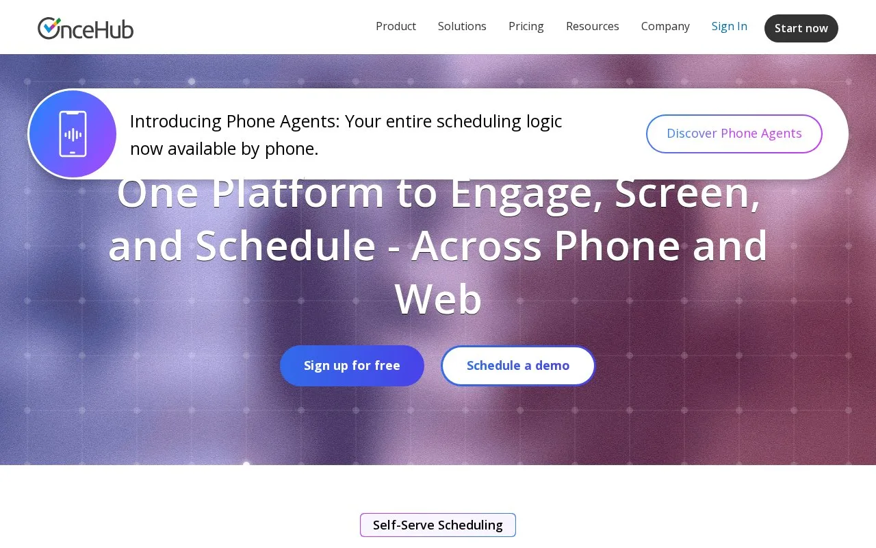 Screenshot of the OnceHub homepage