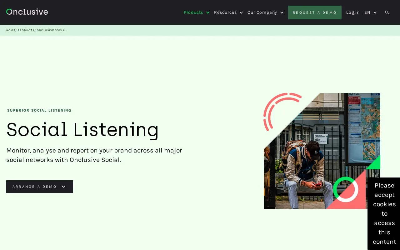 Screenshot of the Onclusive Social homepage