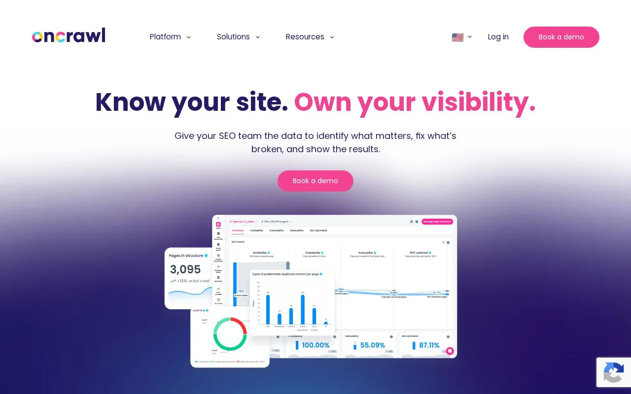 Screenshot of the Oncrawl homepage