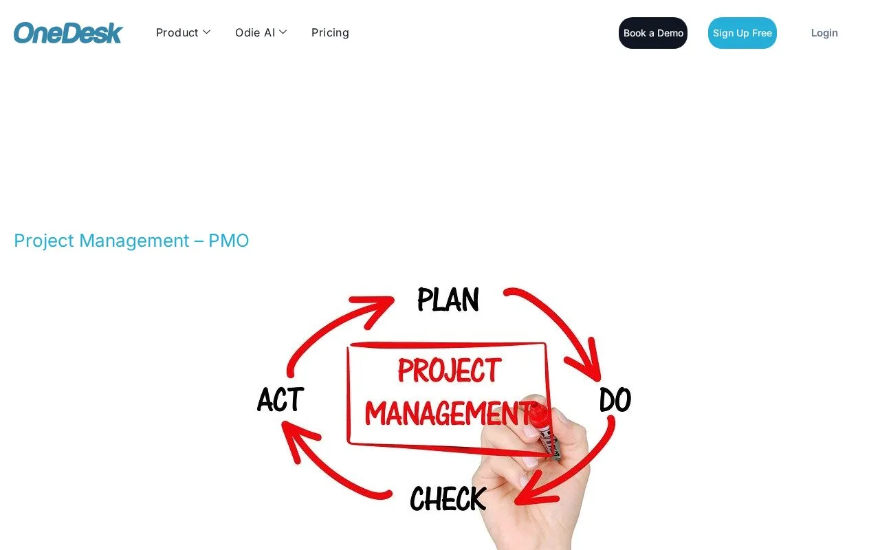 Screenshot of the OneDesk homepage