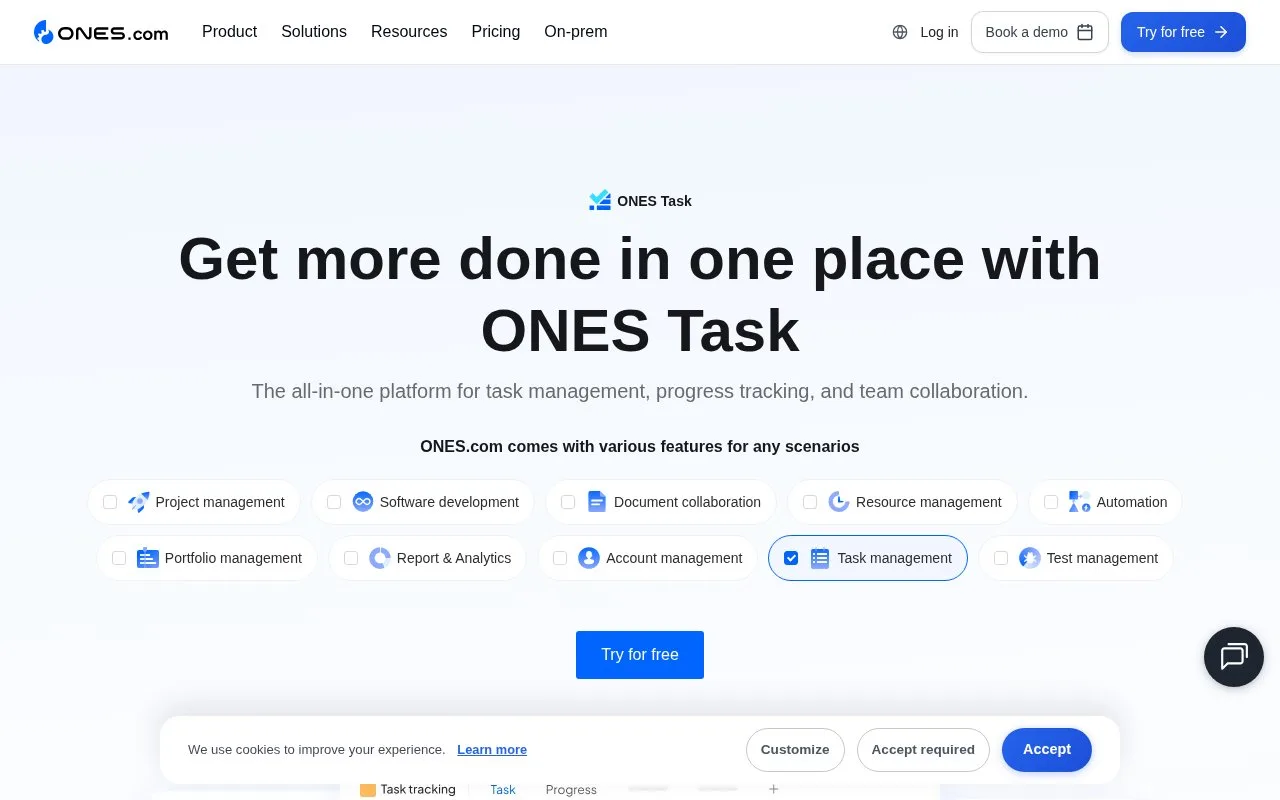 Screenshot of the ONES Task homepage