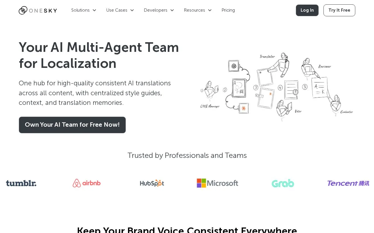 Screenshot of the OneSky homepage