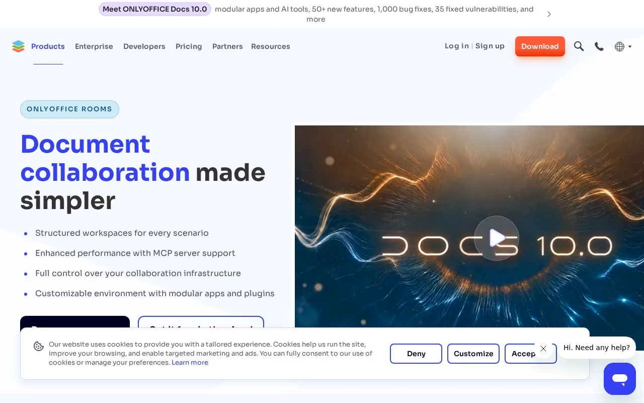 Screenshot of the ONLYOFFICE DocSpace homepage