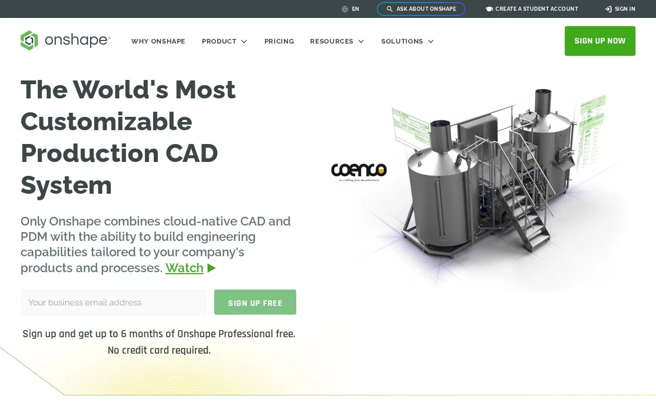 Screenshot of the Onshape homepage