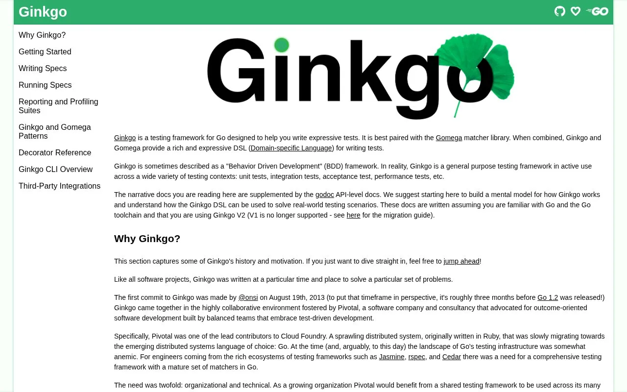 Screenshot of the Ginkgo homepage