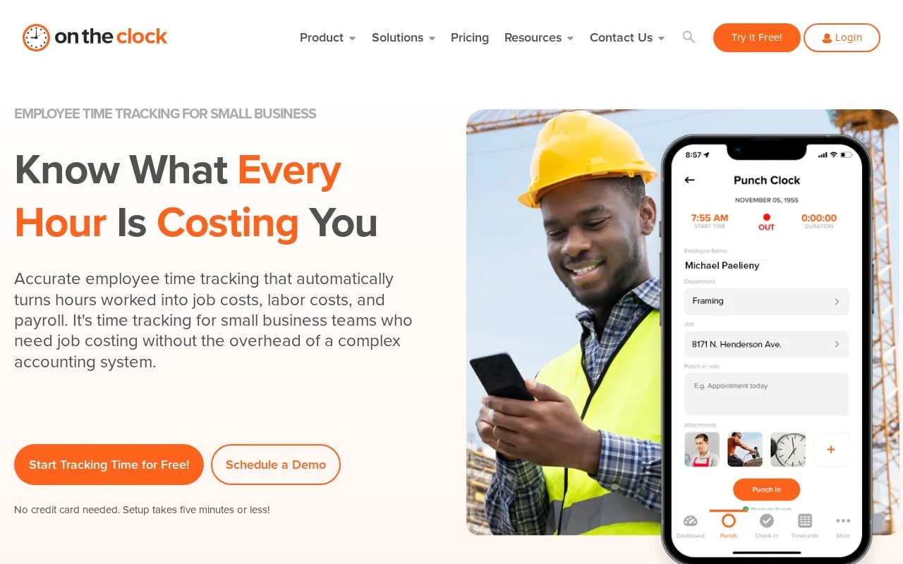 Screenshot of the OnTheClock homepage