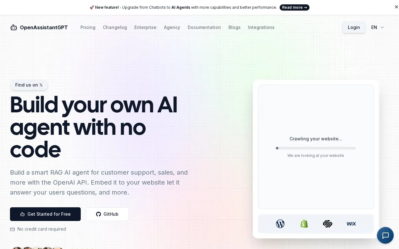 Screenshot of the OpenAssistantGPT homepage