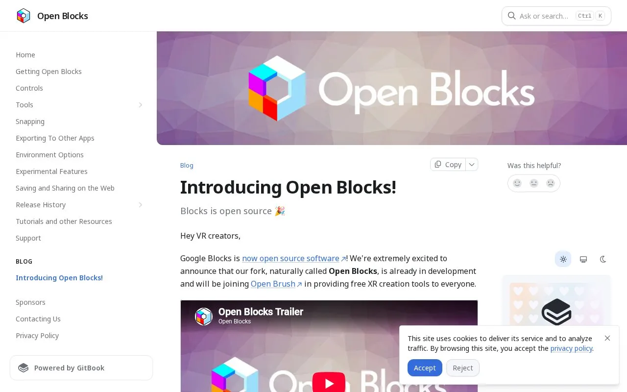 Screenshot of the Open Blocks homepage