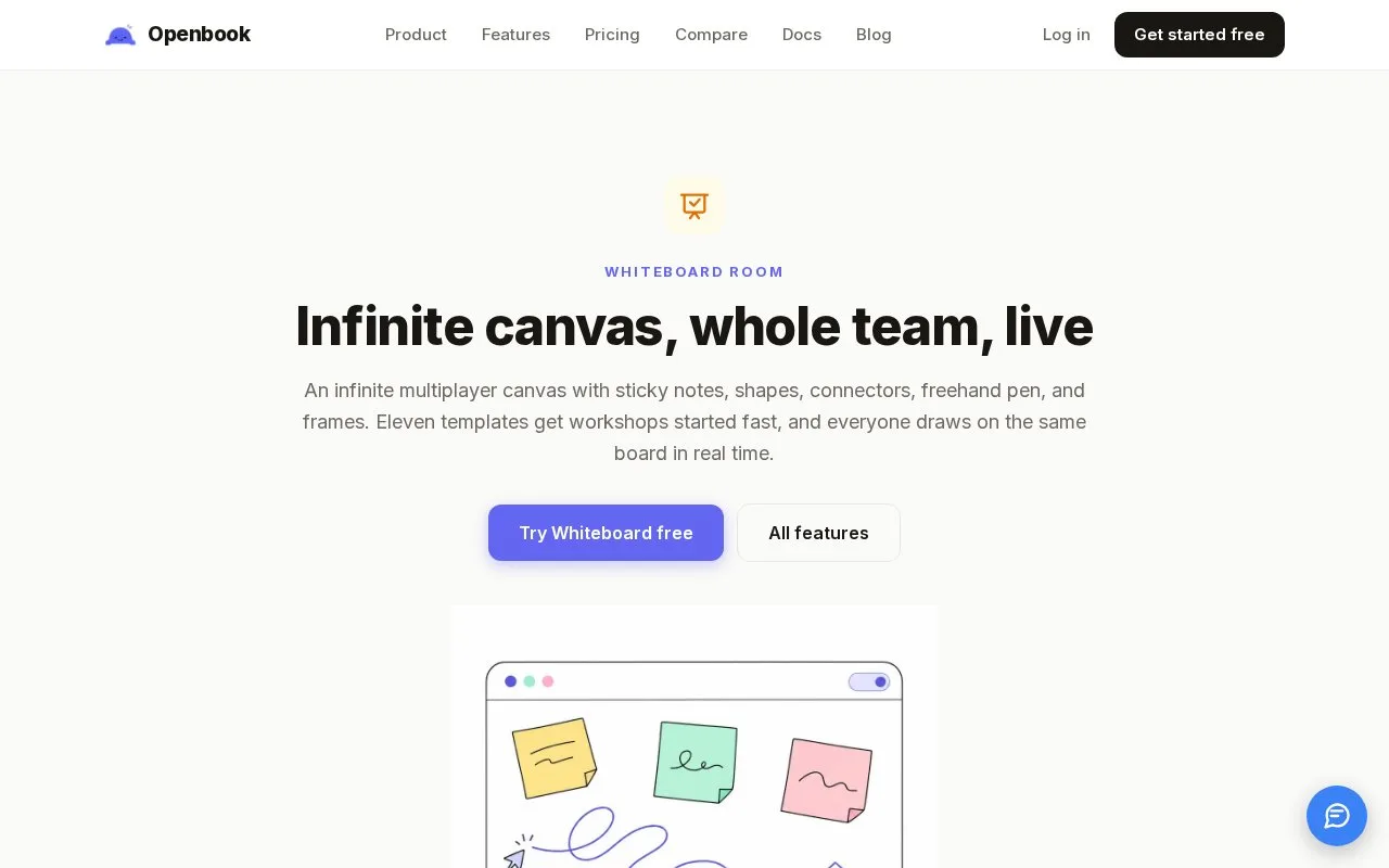 Screenshot of the Openbook Whiteboard homepage