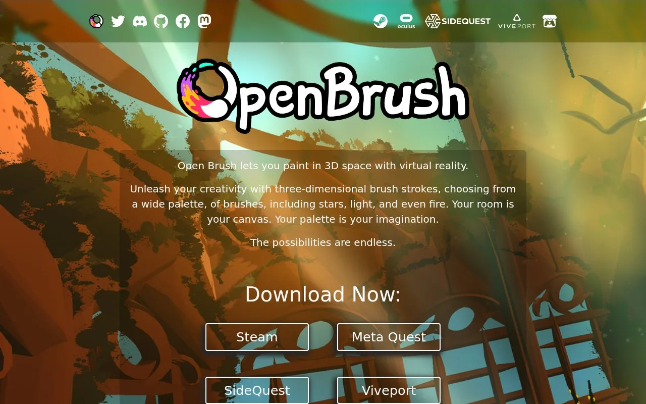 Screenshot of the Open Brush homepage