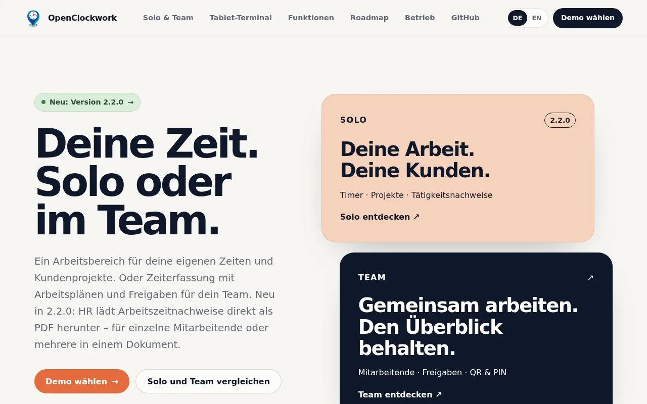 Screenshot of the OpenClockwork homepage