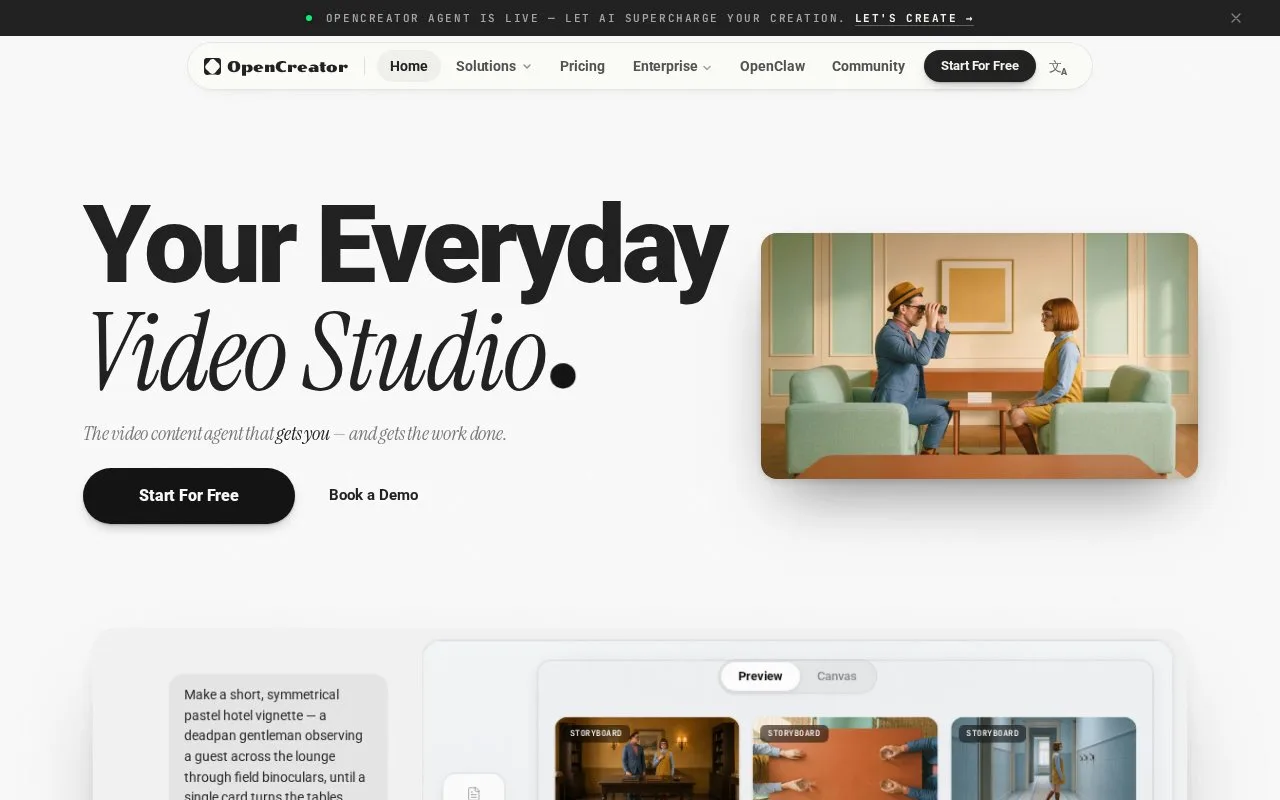 Screenshot of the OpenCreator homepage