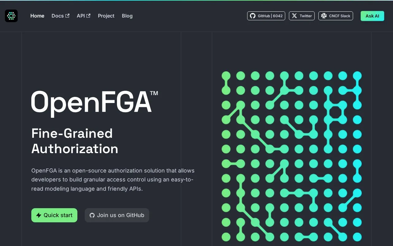 Screenshot of the OpenFGA homepage