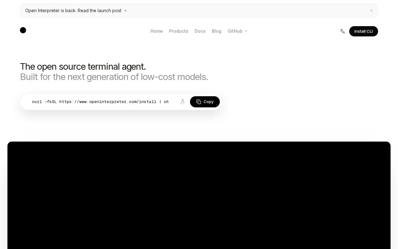Screenshot of the Open Interpreter homepage