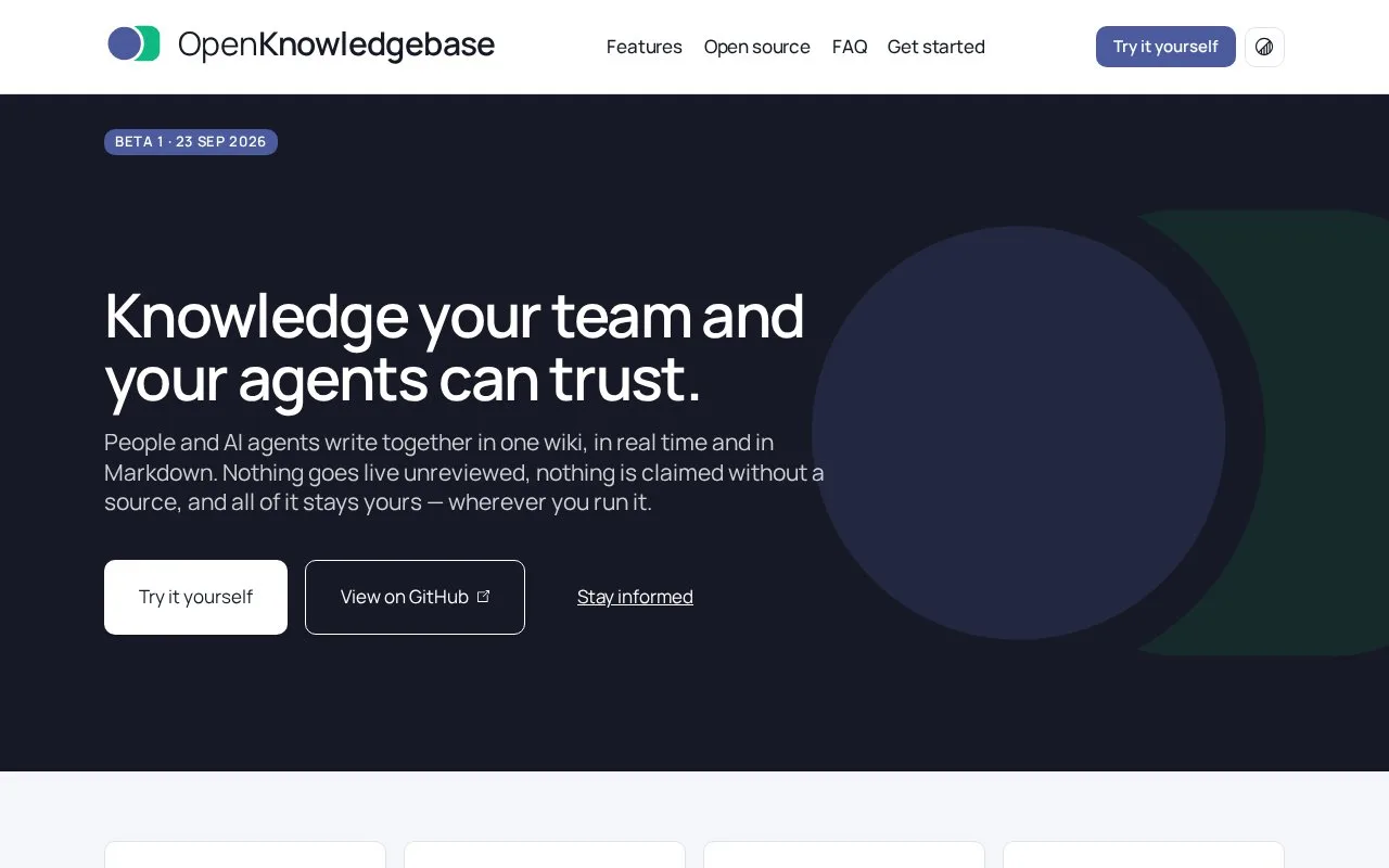Screenshot of the OpenKB homepage
