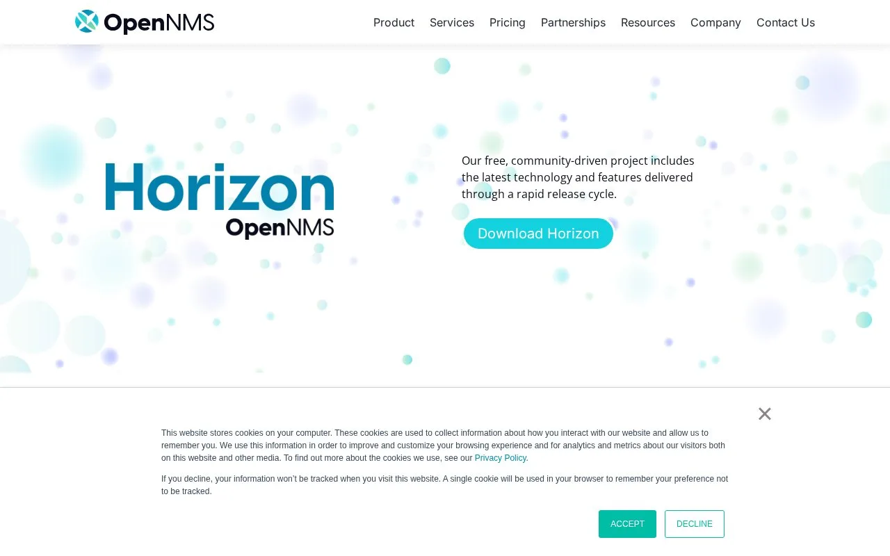 Screenshot of the OpenNMS Horizon homepage