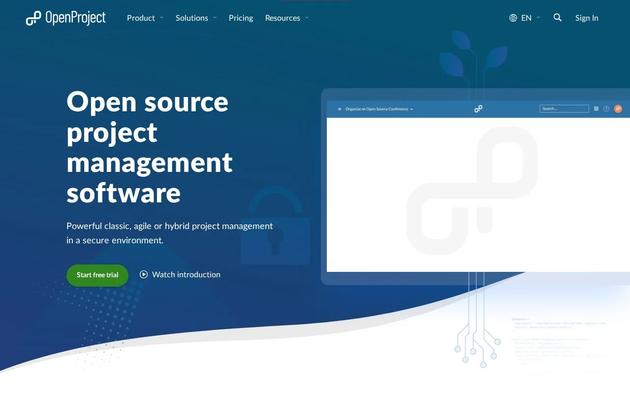Screenshot of the OpenProject homepage