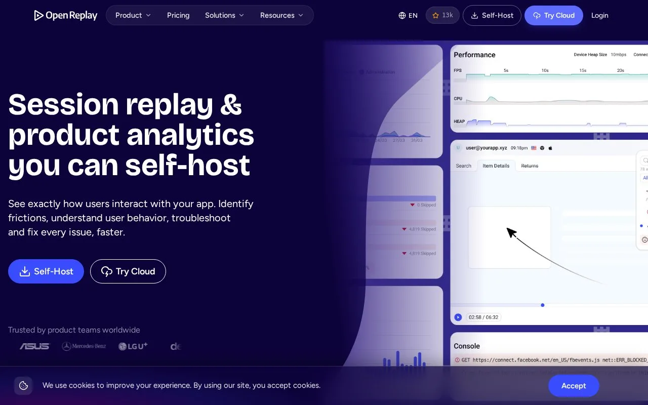 Screenshot of the OpenReplay homepage