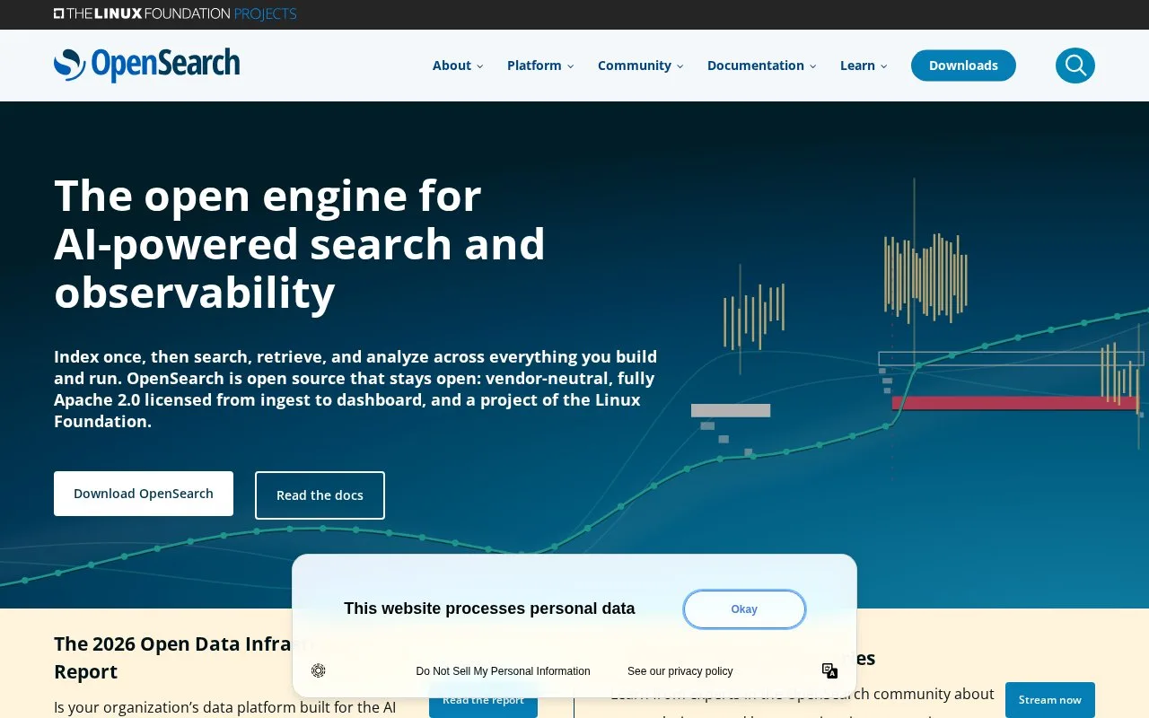 Screenshot of the OpenSearch homepage