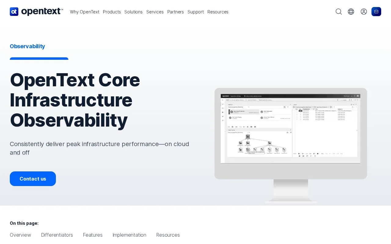 Screenshot of the OpenText SiteScope homepage