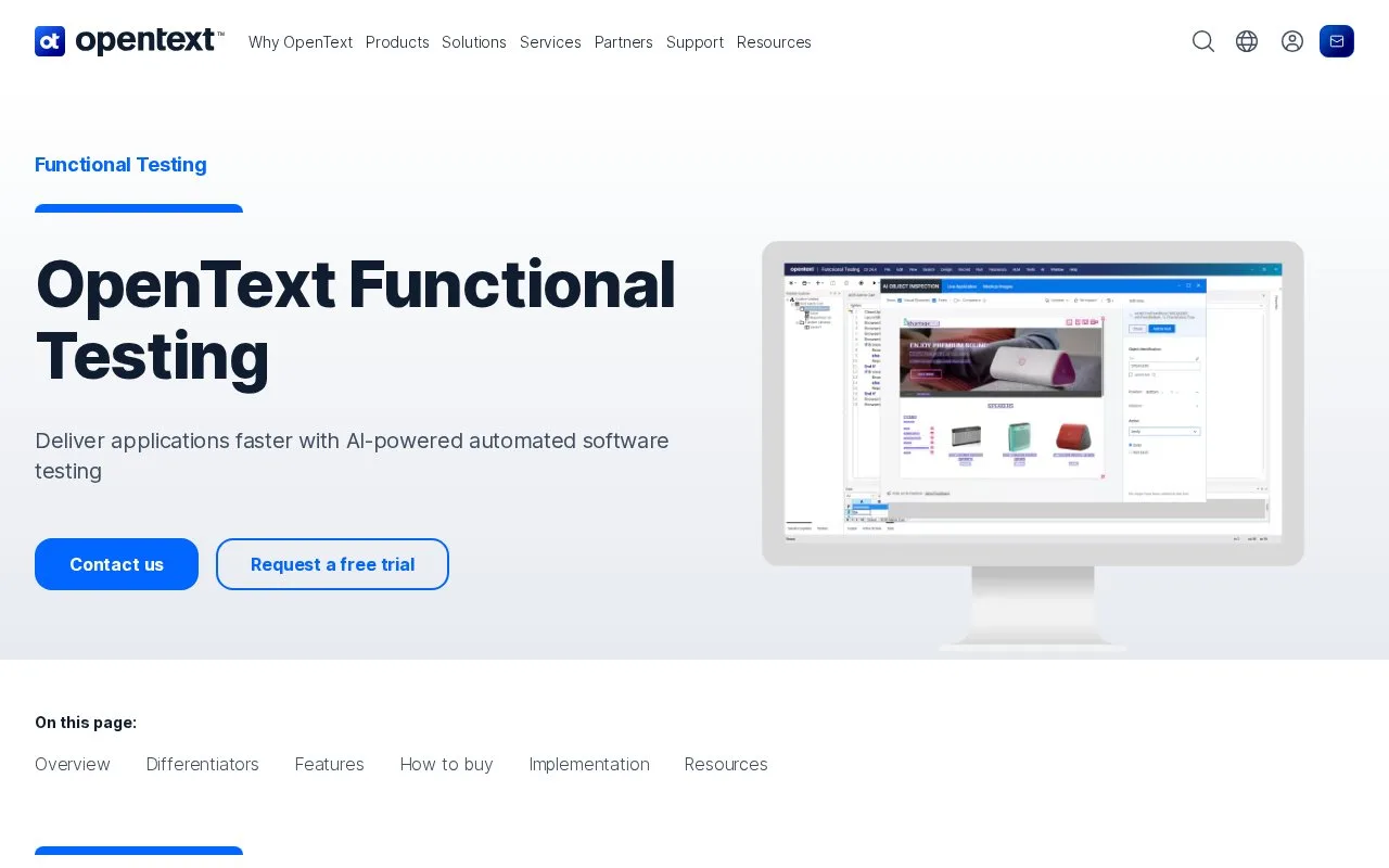 Screenshot of the OpenText UFT One homepage