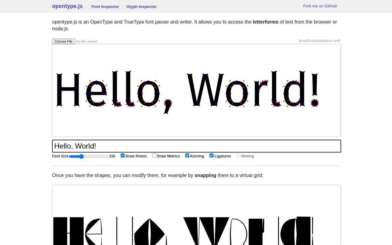 Screenshot of the opentype.js homepage