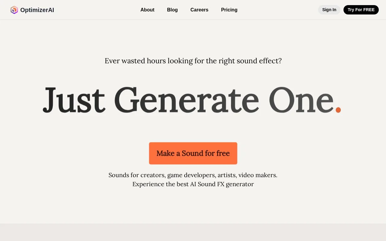 Screenshot of the OptimizerAI homepage